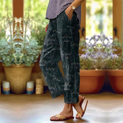 Black Cat Print Women's Casual Pants