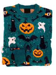 Retro Fall Ghost Halloween Black Cat Printed Women's Sweater