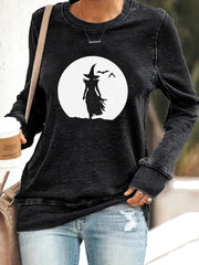 Halloween Salem Moon Witch Print Sweatshirt