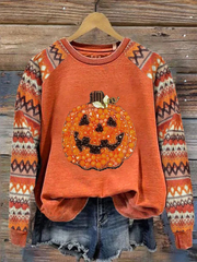 Halloween Pumpkin Geometric Autumn Printed Women's Sweatshirt