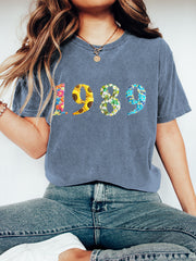 1989 Floral Embroidery Vintage Washed Cotton T-Shirt