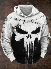 Men's Halloween Stitched Skull Contrast Color Hoodie