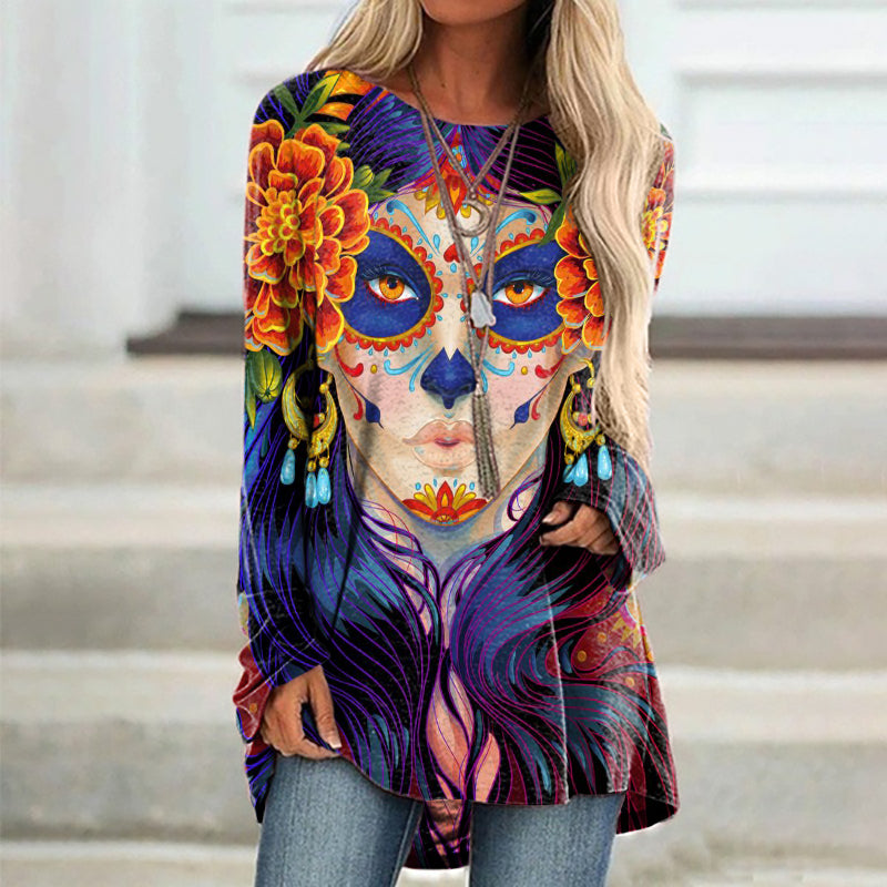 Crew Neck Death Queen Print Tunic