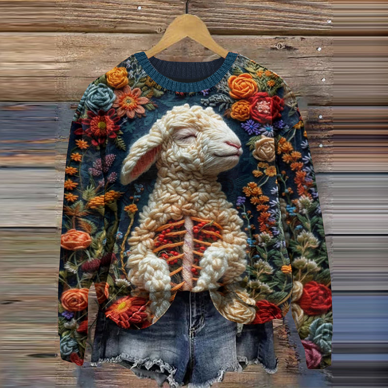 Halloween Sheep Dissection Floral Art Of Death Print Crew Neck Sweatshirt