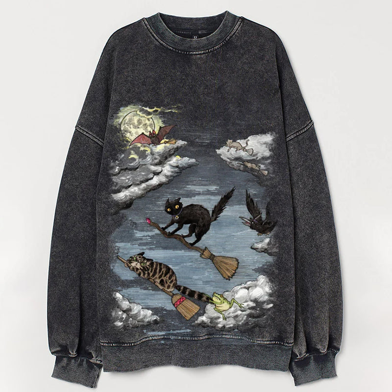 Halloween Witch Black Cat Printed Casual Sweatshirt