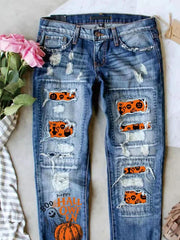 Halloween Pumpkin Print Straight Jeans