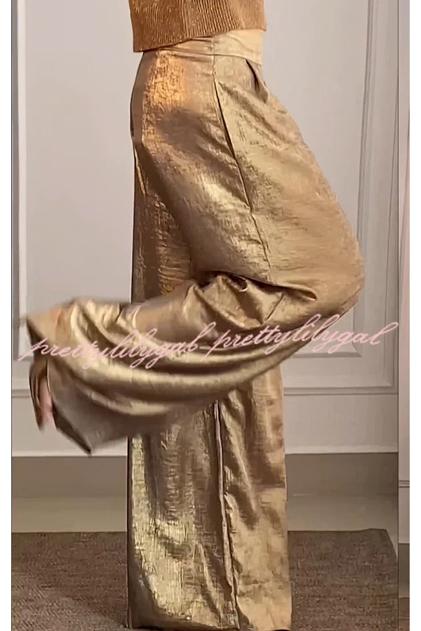 Fashionable Hot Stamping High Waist Casual Wide Leg Pants