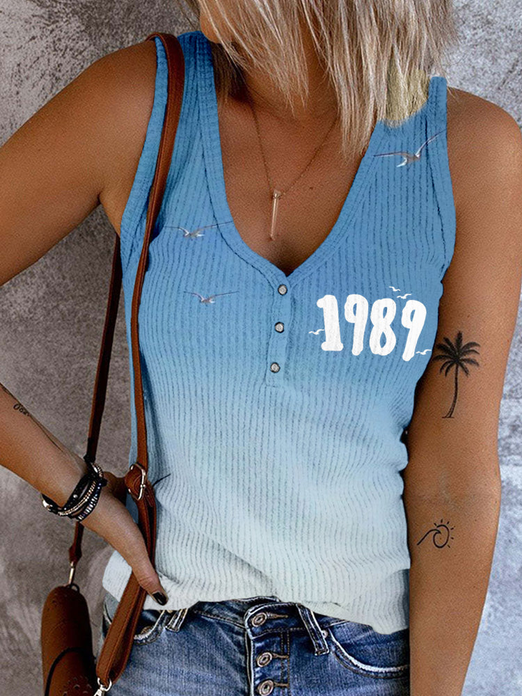 1989 Inspired Blue Gradient Button Up Comfy Tank Top