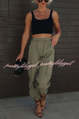 Let's Rewind Nylon Elastic Waist Pocketed Cargo Pants