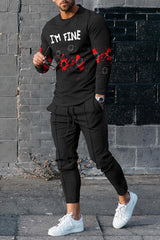 Halloween Black Letters T-Shirt And Pants Two Piece Set