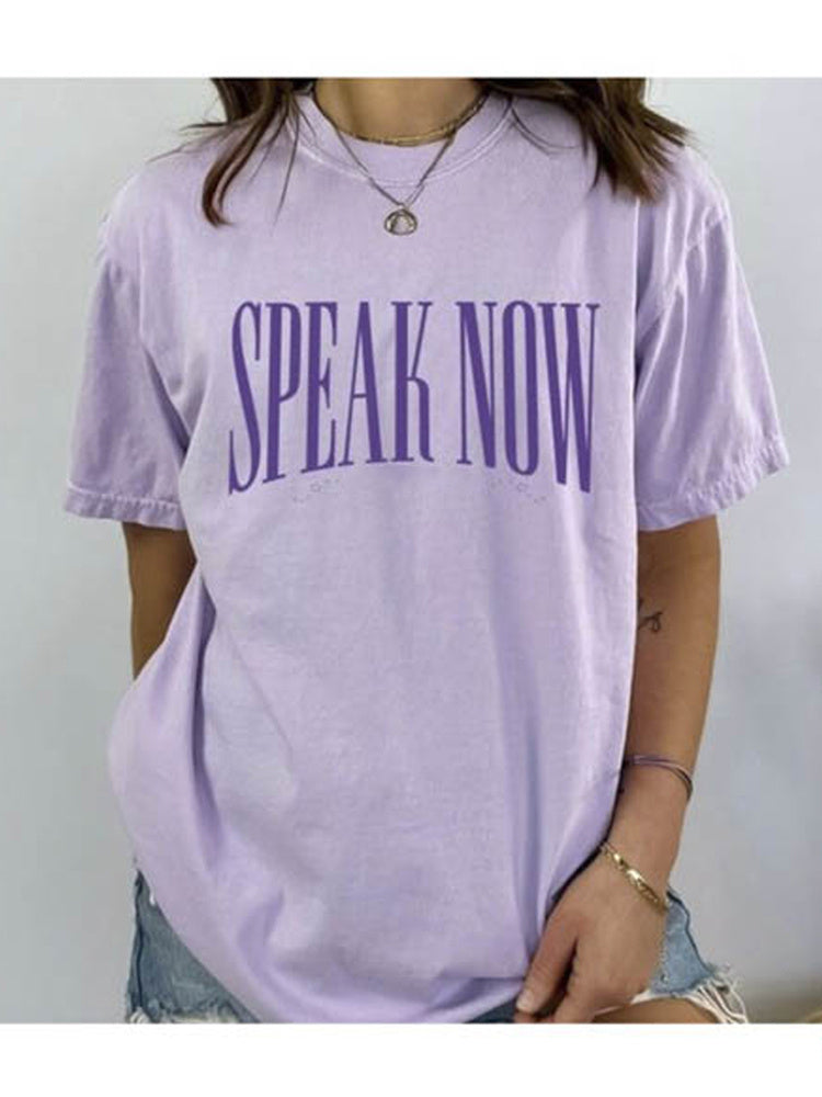 Speak Now Letter Print Women's Casual Loose T-Shirt