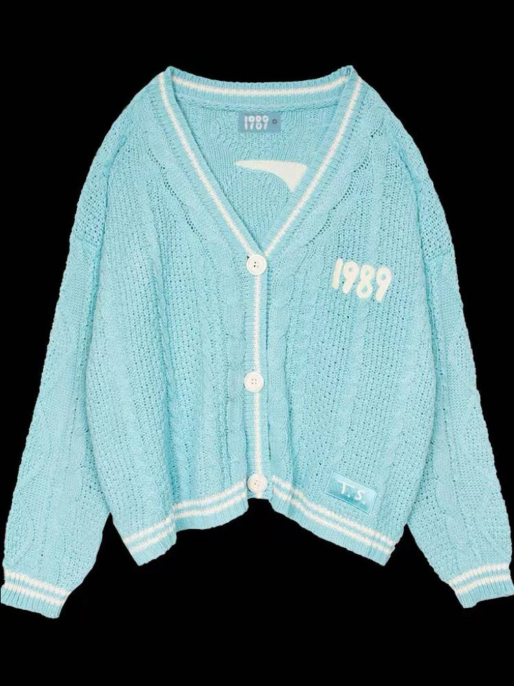 1989 Seagulls Embroidered V Neck Cozy Knit Cardigan