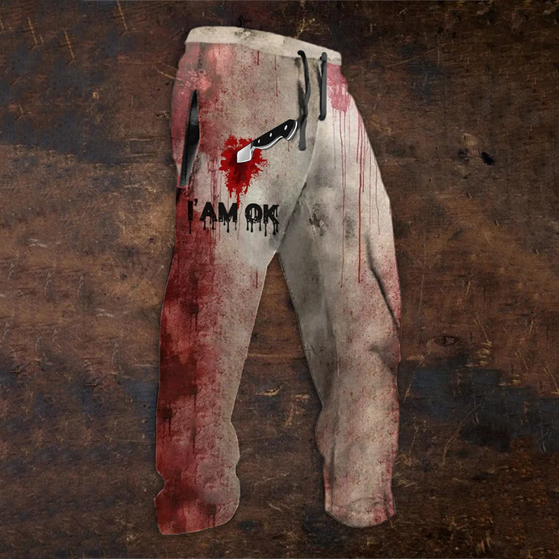 Men's Im OK Halloween Blood Splatter Print Sweatpants