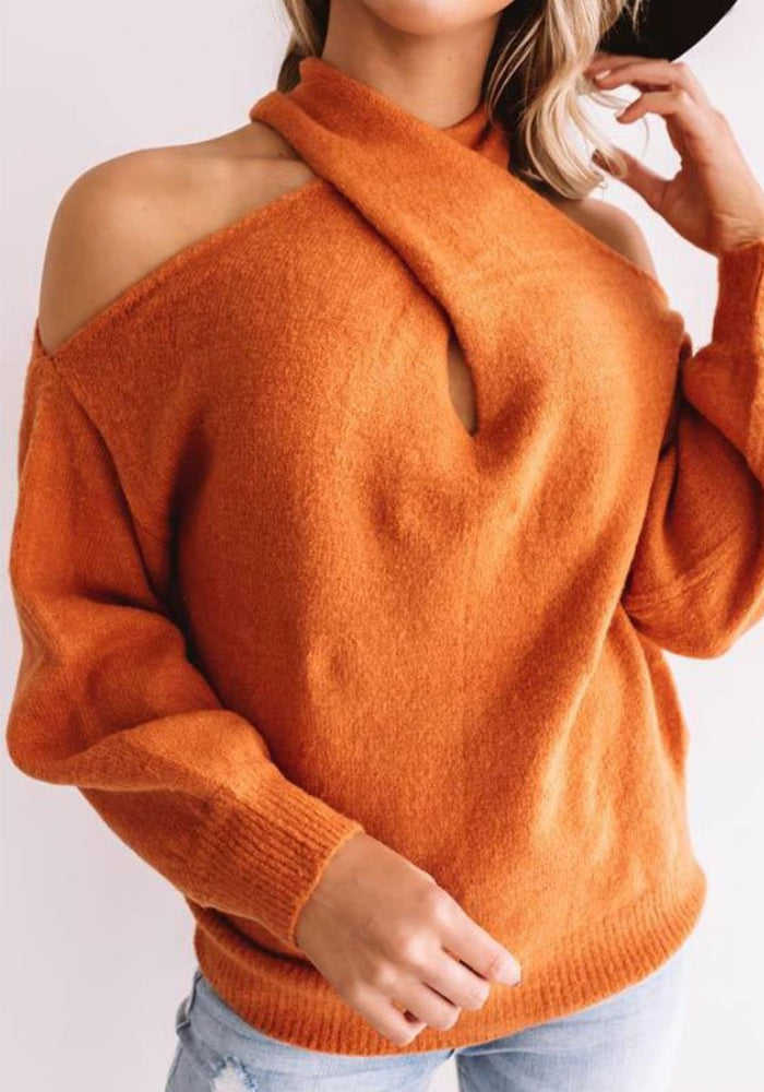 Halloween Cross Off The Shoulder Orange Sweater