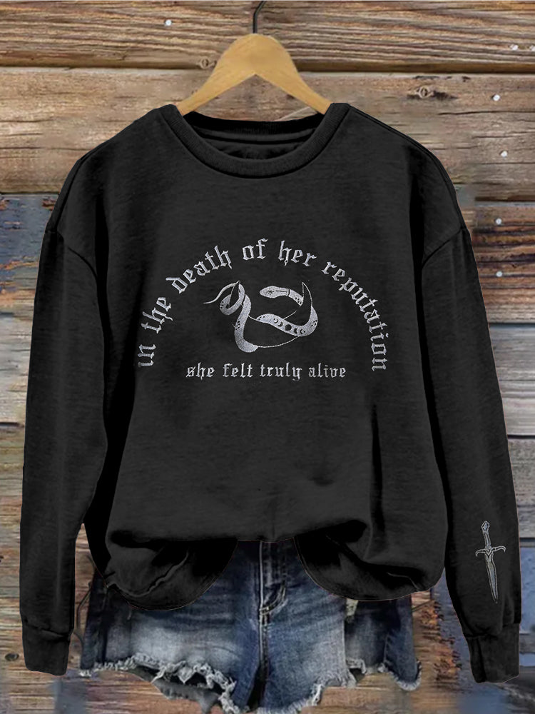 She Felt Truly Alive Embroidered Comfy Sweatshirt