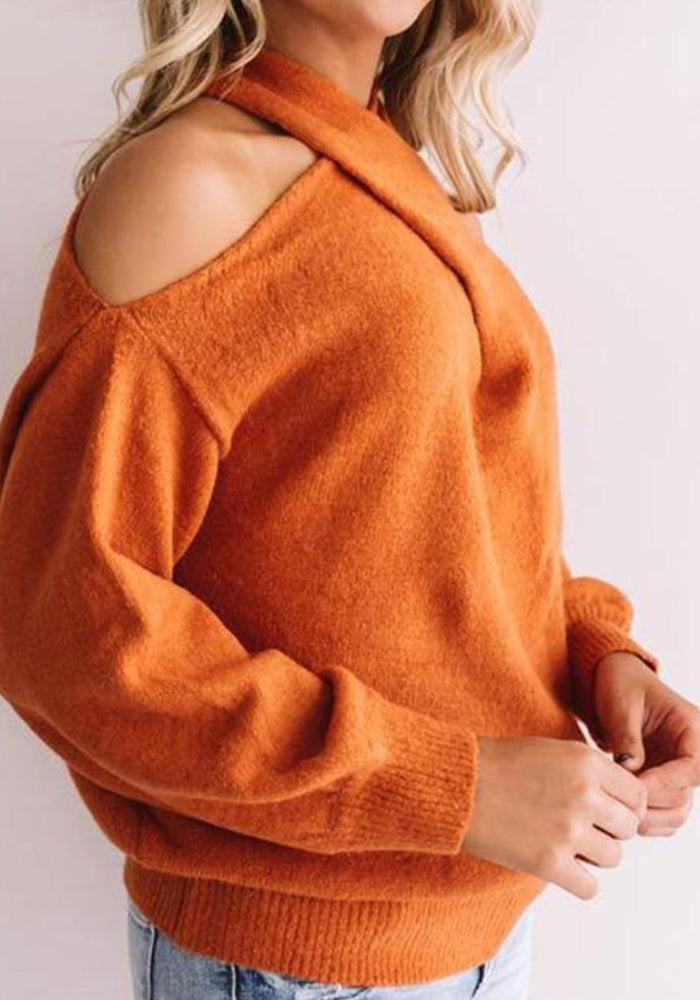 Halloween Cross Off The Shoulder Orange Sweater