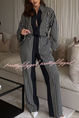 Nautical Adventures Colorblock Striped Long Sleeve Loose Shirt and Elastic Waist Pocket Pants Set