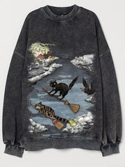 Halloween Witch Black Cat Printed Casual Sweatshirt