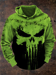 Men's Halloween Stitched Skull Contrast Color Hoodie