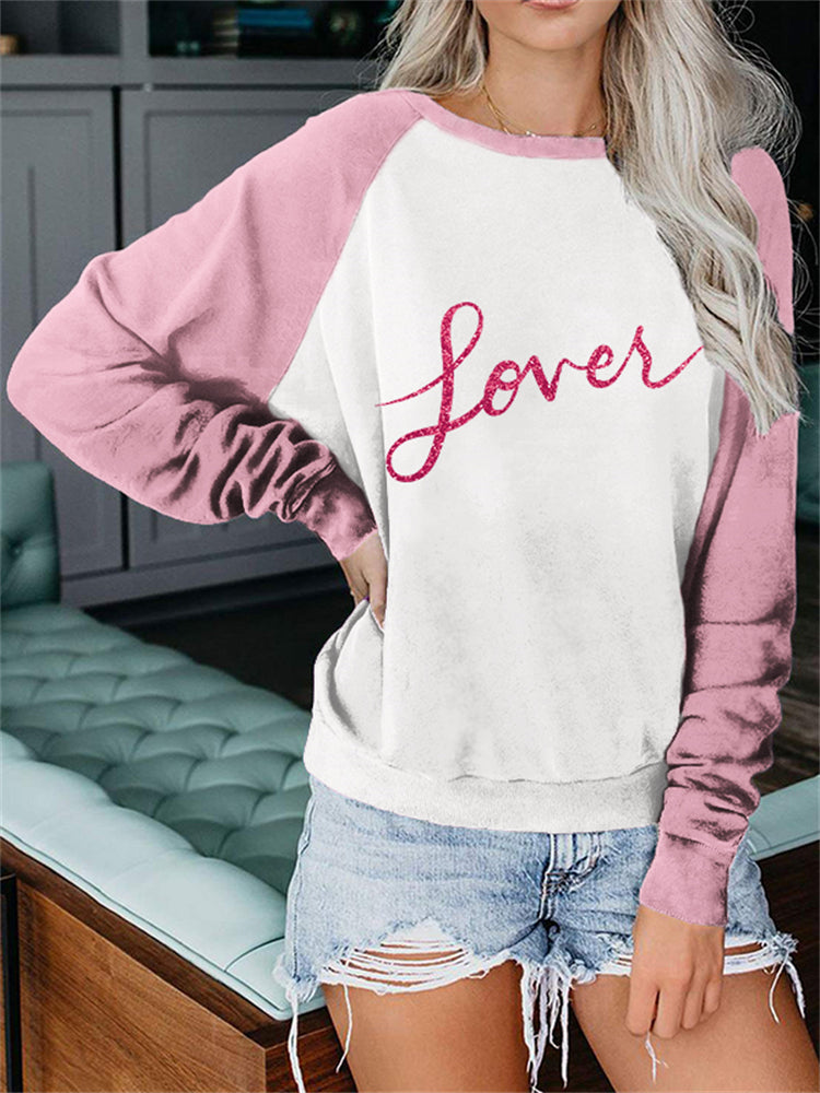 Lover Glitter Graphic Contrast Color Sweatshirt