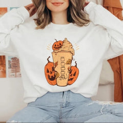 Crew Neck Long Sleeve Halloween Print Sweatshirt