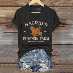 Women's Hagrid's Pumpkin Patch Print V Neck T-Shirt