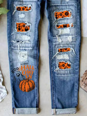 Halloween Pumpkin Print Straight Jeans