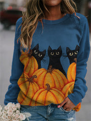 Halloween Cute Cat Crew Neck Sweatshirt