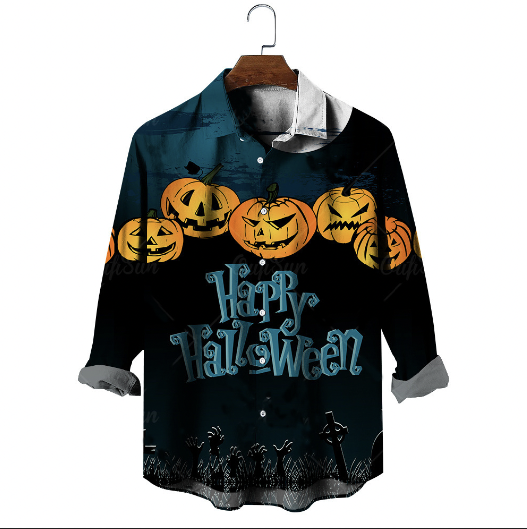 Men's Pumpkin Casual Long Sleeve Shirt