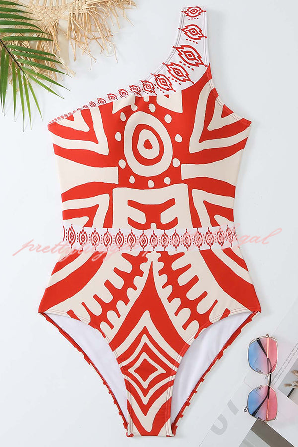 Unique printed swimsuit and elastic waist pants