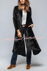 Vintage Velvet Long Loose Pocket Slit Coat