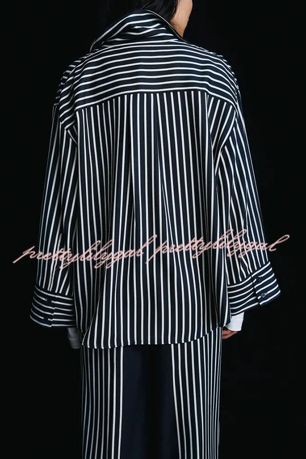 Nautical Adventures Colorblock Striped Long Sleeve Loose Shirt and Elastic Waist Pocket Pants Set