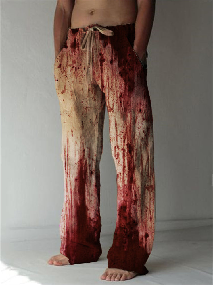 Men's Halloween Spooky Bloody Linen Blend Casual Pants