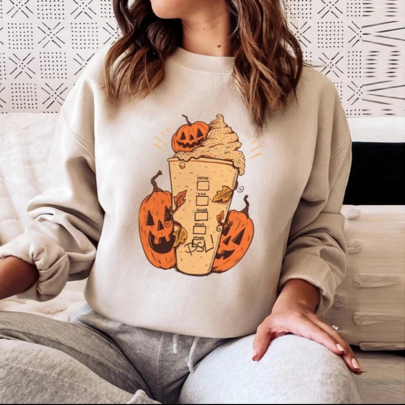 Crew Neck Long Sleeve Halloween Print Sweatshirt