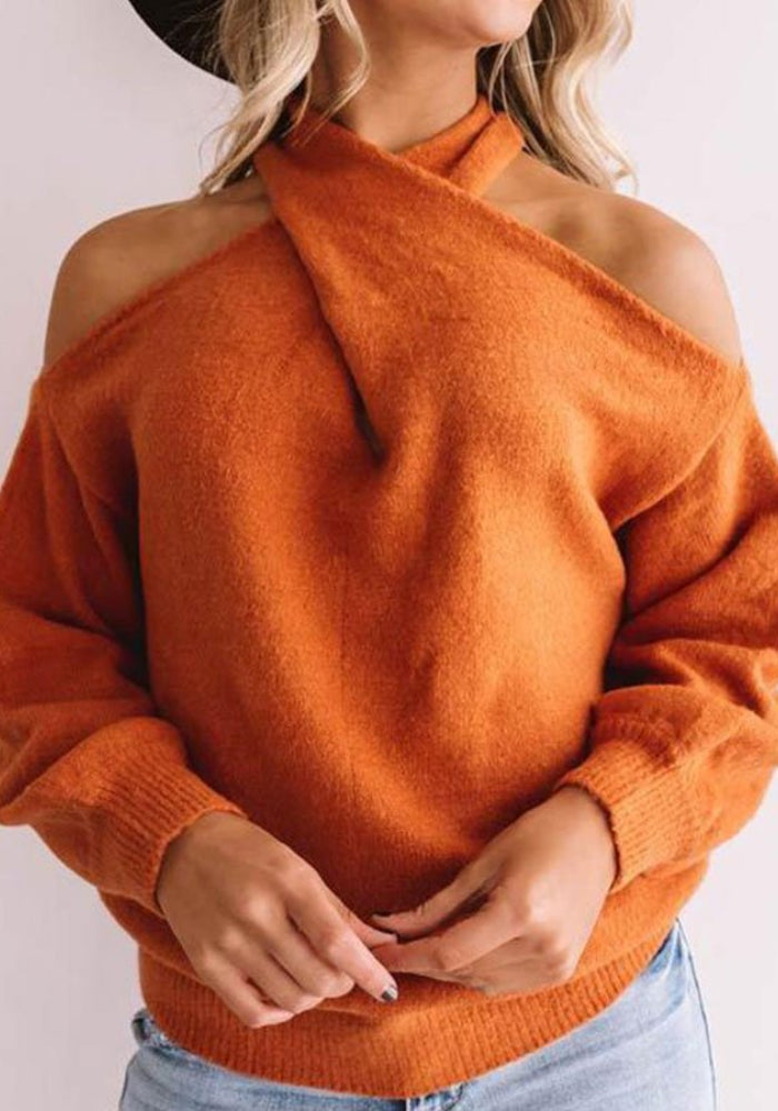 Halloween Cross Off The Shoulder Orange Sweater