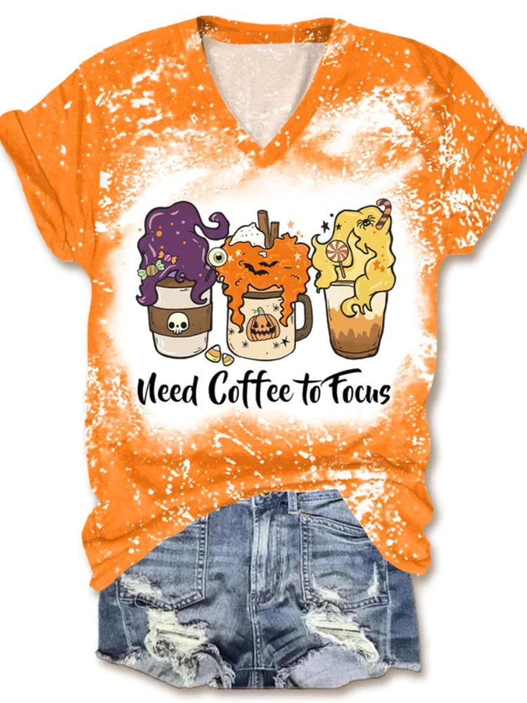 Need Coffee To Focus Print V-Neck T-Shirt