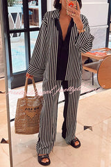 Nautical Adventures Colorblock Striped Long Sleeve Loose Shirt and Elastic Waist Pocket Pants Set