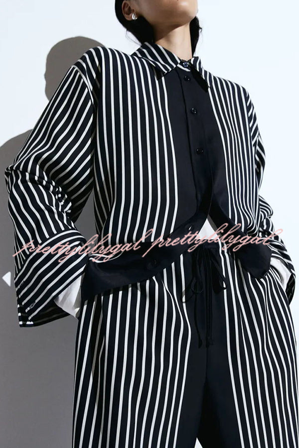 Nautical Adventures Colorblock Striped Long Sleeve Loose Shirt and Elastic Waist Pocket Pants Set