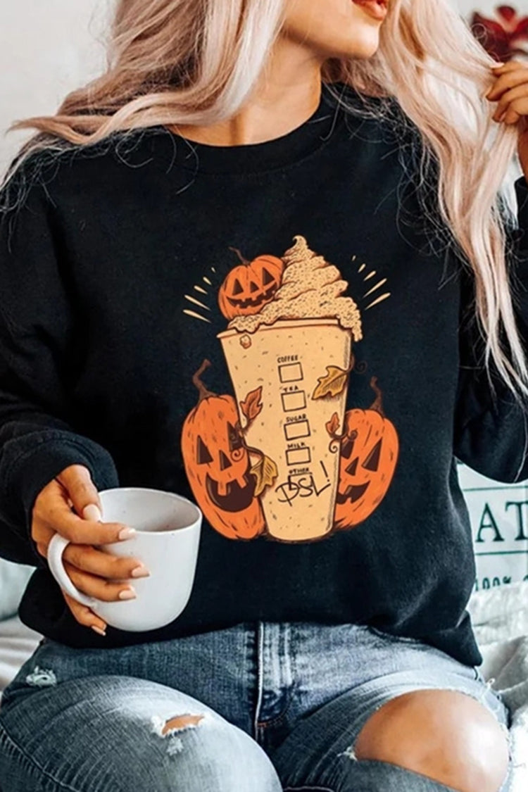 Crew Neck Long Sleeve Halloween Print Sweatshirt