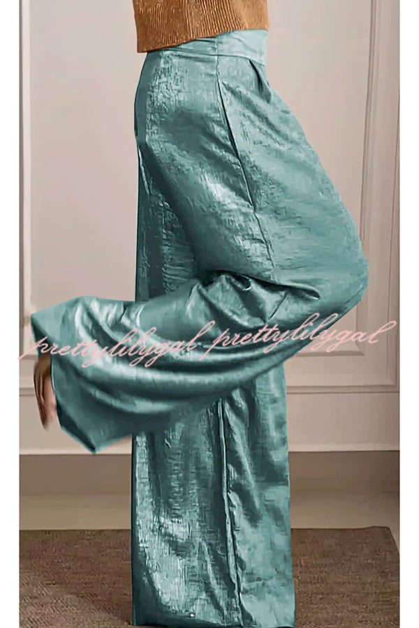 Fashionable Hot Stamping High Waist Casual Wide Leg Pants