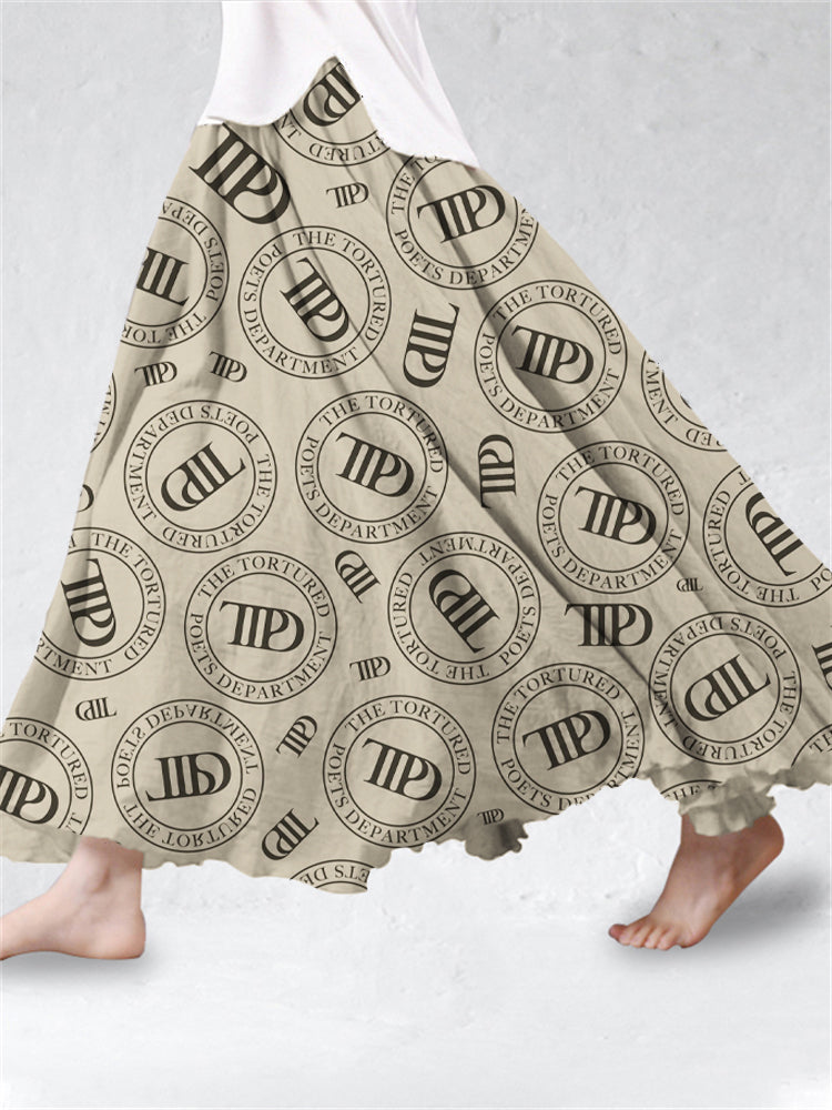 New Music Album Print Flowy Wide Skirt