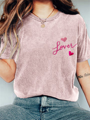 Lover Heart Embroidered Vintage Washed T Shirt