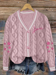 Lover Inspired Embroidered Cable Knit Cardigan