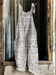 New Album Lyrics Print Linen Blend Casual Jumpsuit