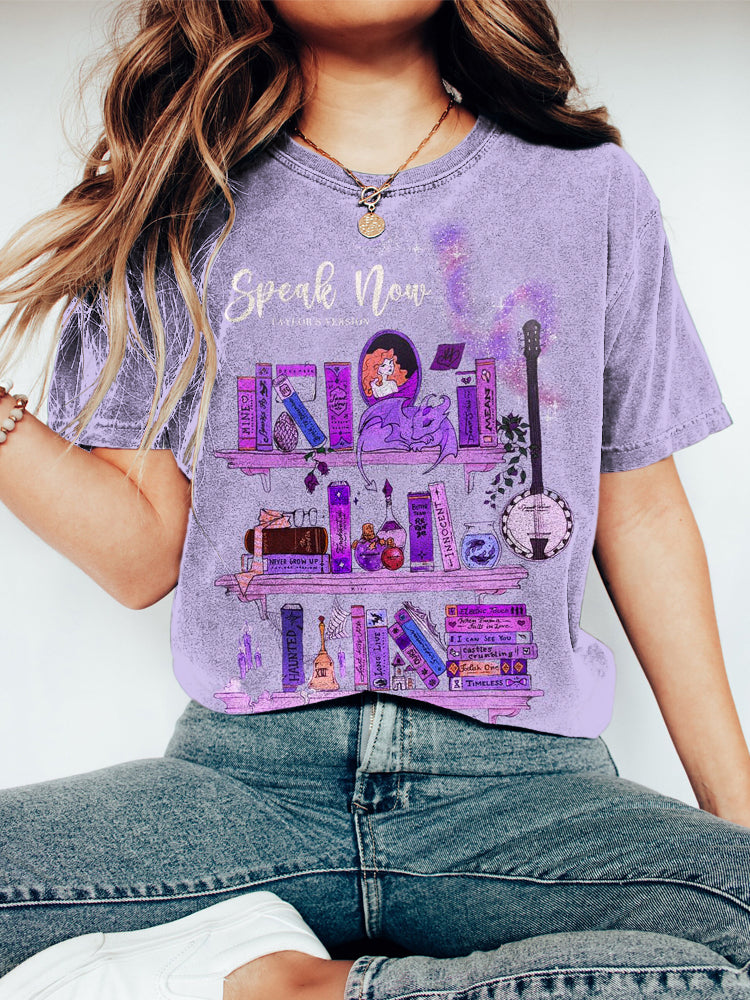 Speak Now Magic Book Print Cozy Washed Cotton Short Sleeve