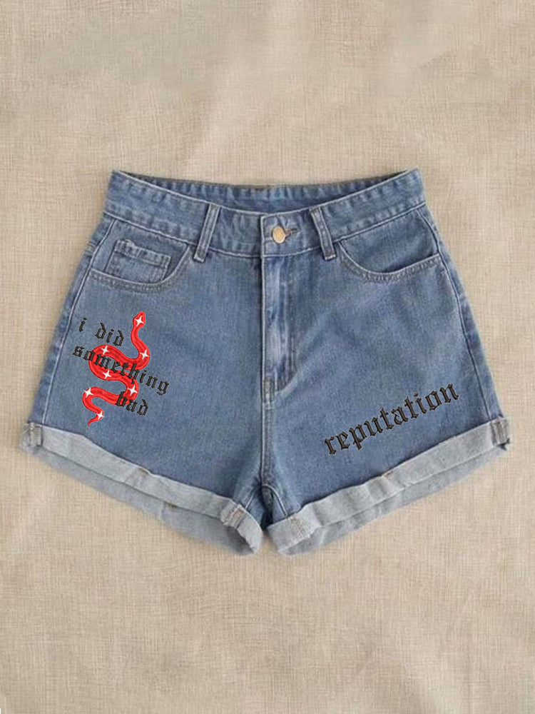 Reputation & Snake Embroidery Women's Denim Shorts