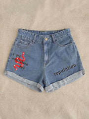 Reputation & Snake Embroidery Women's Denim Shorts