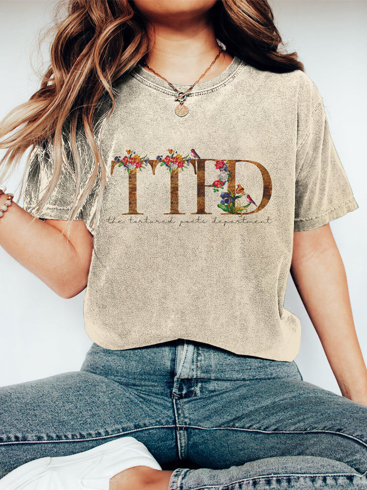 TTPD Vintage Bird & Flower Print Washed Cotton T-Shirt