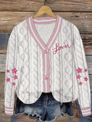 Lover Inspired Embroidered Cable Knit Cardigan