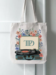 Floral & Record Print Canvas Bag